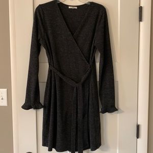 Charcoal textured wrap dress